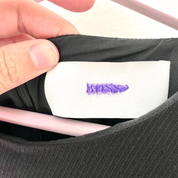 BOSS Hugo Boss Black Wool Blend Stripe Short-Sleeve Belted Dress Women’s S - Picture 6 of 7